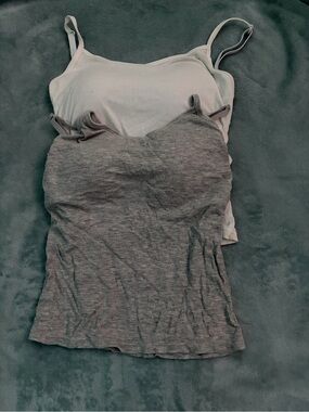 SHEIN Ribbed Camisole Tank Tops in Gray and Cream